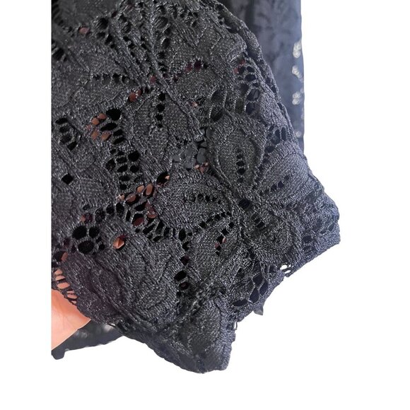 Susan Graver Floral Sheer Top M Black Lace Mesh Chic Minimalist Retro Boho 80s - Picture 6 of 9